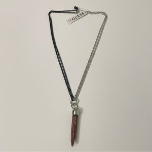 Guess Two Tone Chain Wood Look Horn Necklace